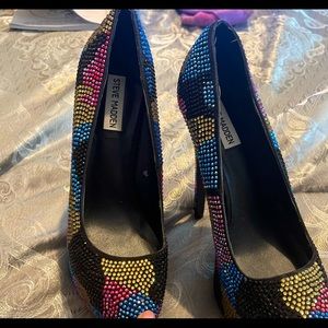 Steve Madden Women's Dyvinal Multi-Colored Rhinestone Platform Heels Size: 10